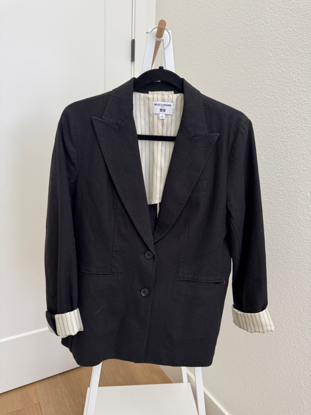 Uniqlo Black Women's Blazer with Striped Lining